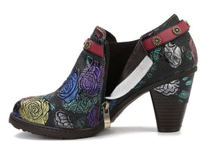 Women Retro Zip Round Toe Handmade Leather Shoes