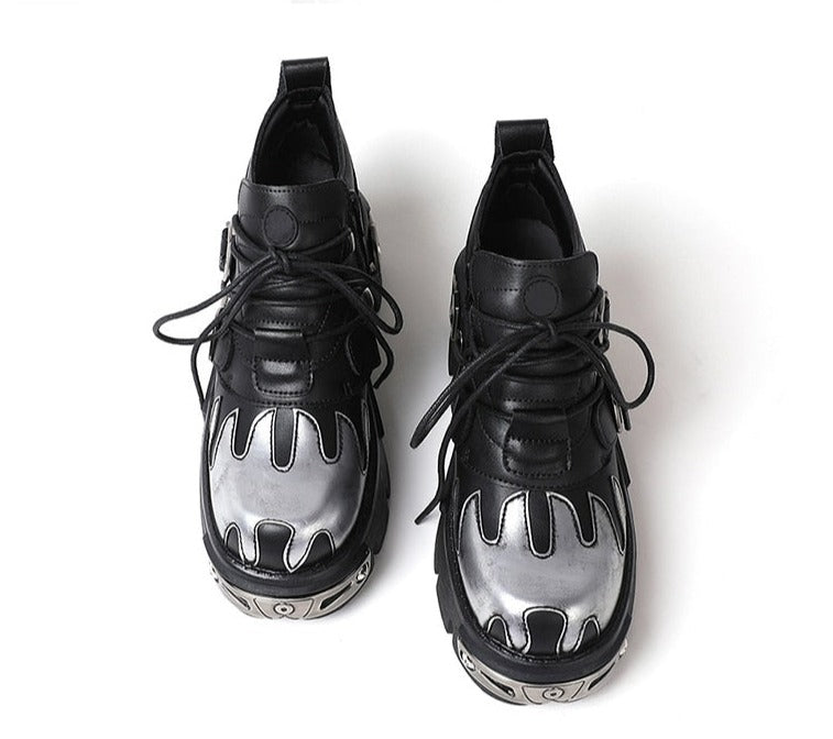 Unisex Vintage Gothic Flame Carved Leather Rock Metal Niche Shoes