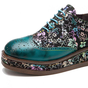 Women Retro Floral Handmade Leather Shoes
