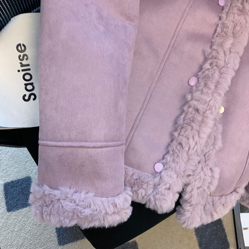 Women Vintage Faux Fur Coat Fluffy Plush Lapel Jacket