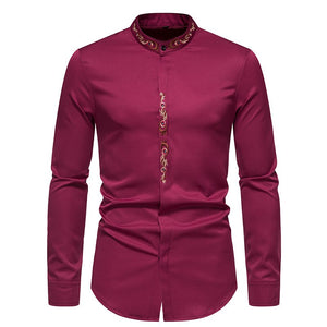 Men Embroidered Long Sleeve Slim Casual Shirt