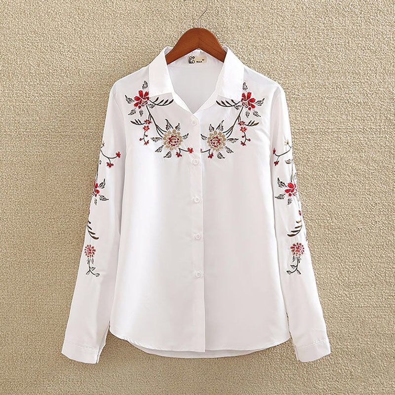 Women Embroidery Bohemian Long Sleeve Shirt
