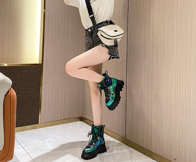 Women High Top Bling Chunky Ankle Motorcycle Boots