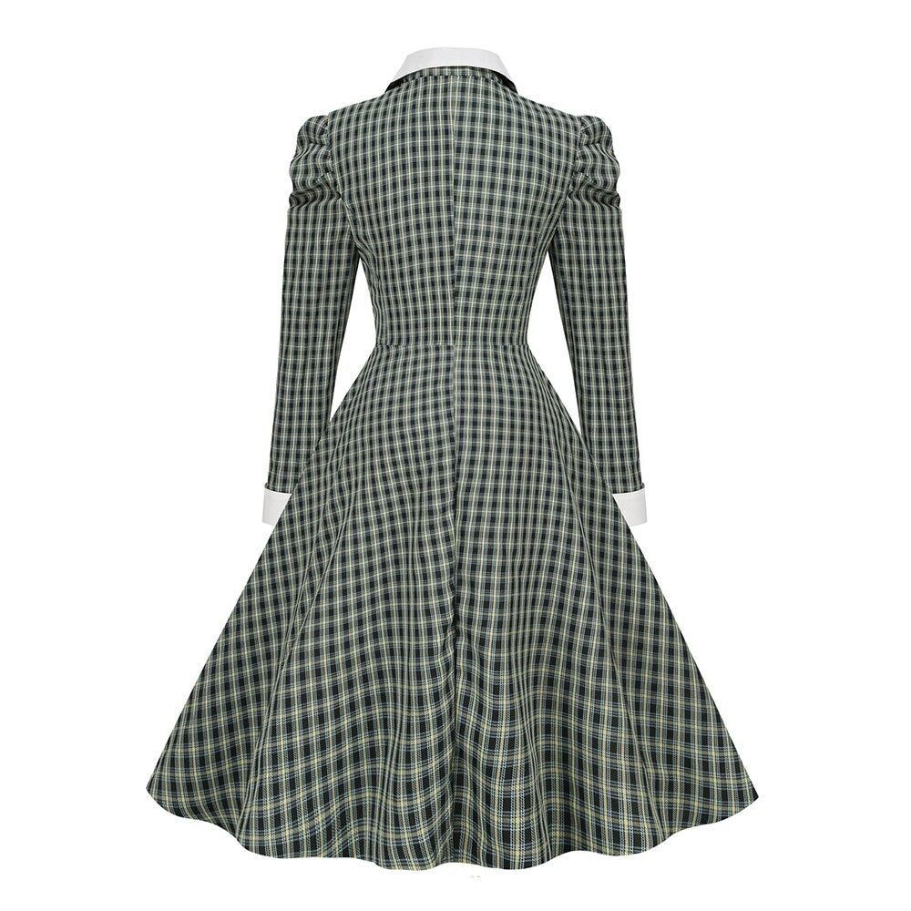 Women Vintage Button Up Rockabilly Swing Dress