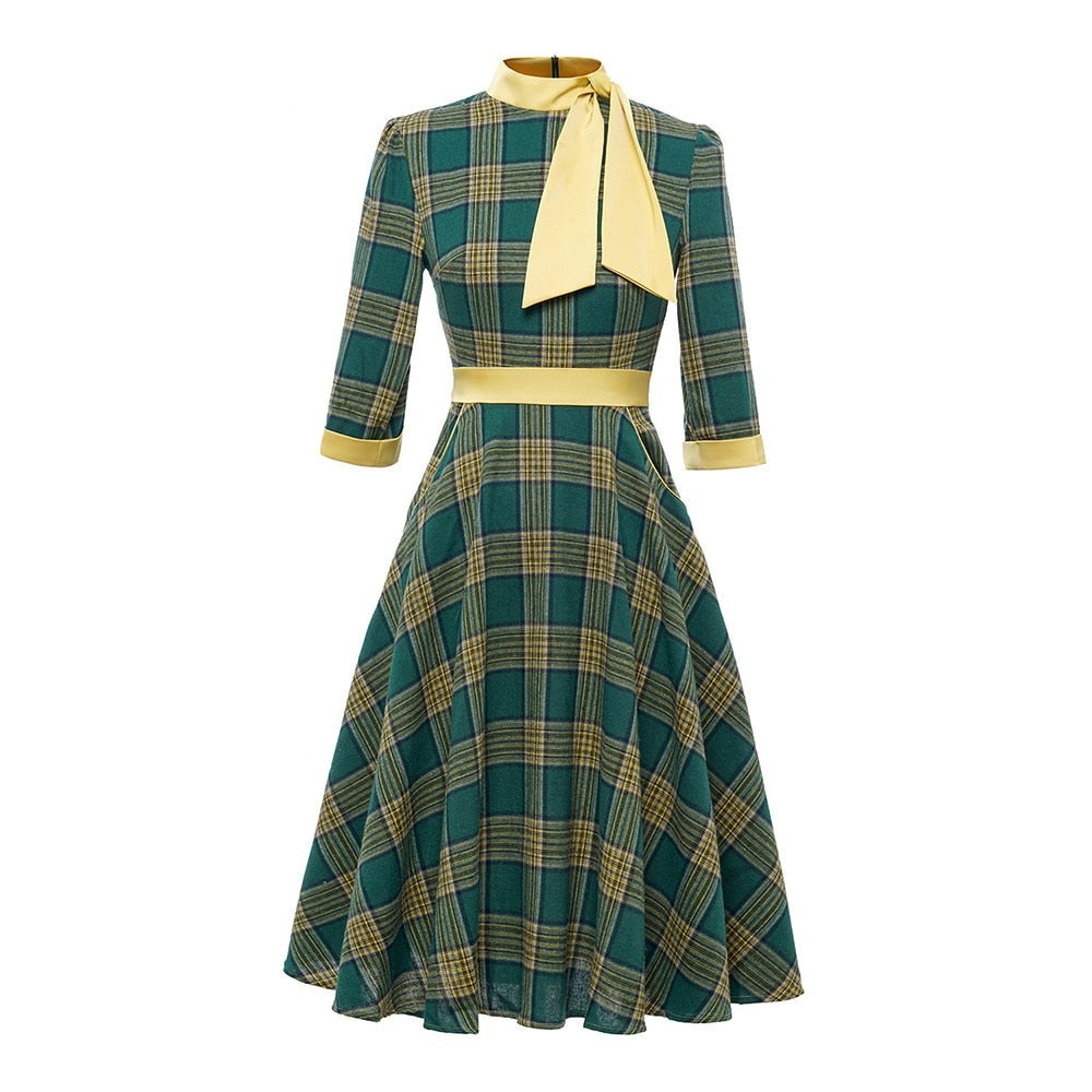 Women Retro Vintage A Line Pinup Rockabilly Bow Dress