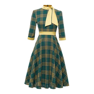 Women Retro Vintage A Line Pinup Rockabilly Bow Dress