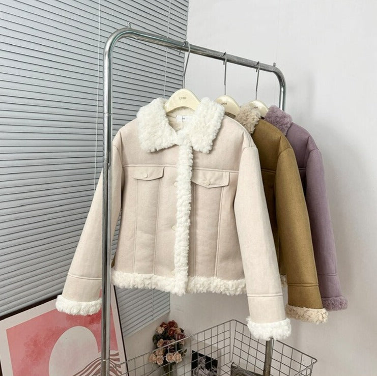Women Vintage Faux Fur Coat Fluffy Plush Lapel Jacket