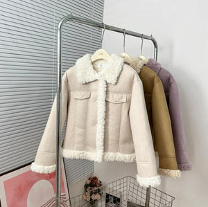 Women Vintage Faux Fur Coat Fluffy Plush Lapel Jacket