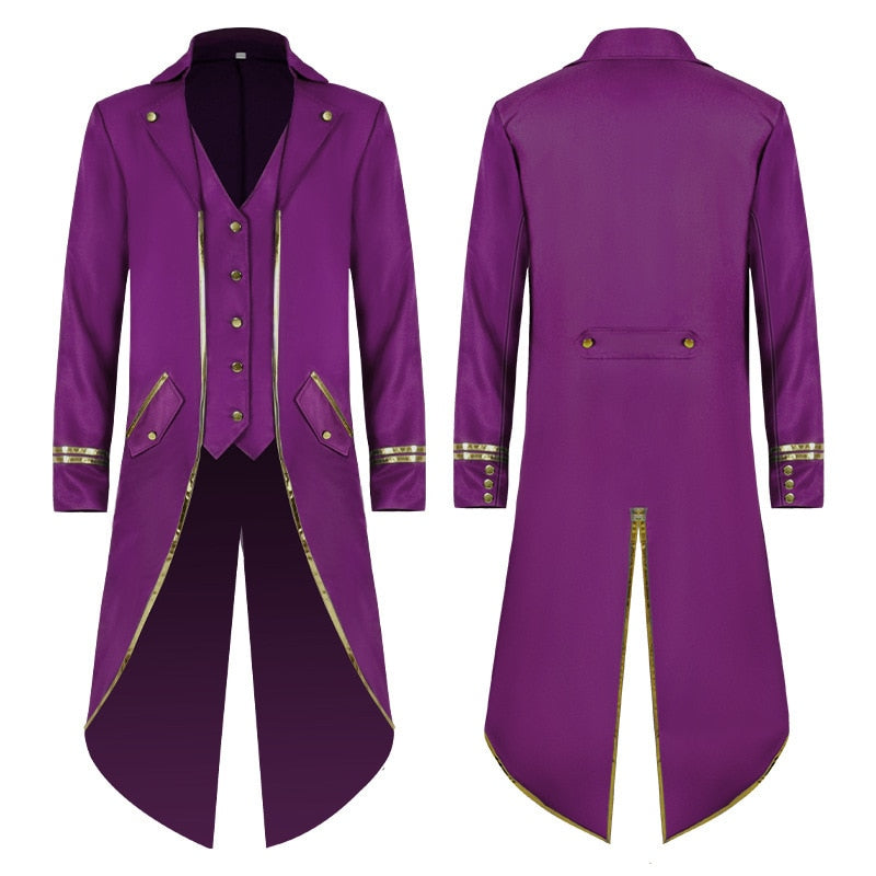Men Gothic Steampunk Trench Vintage Medieval Victorian Costume