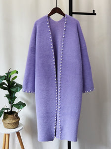 Women Beaded Imitation Mink Knitted Cardigan
