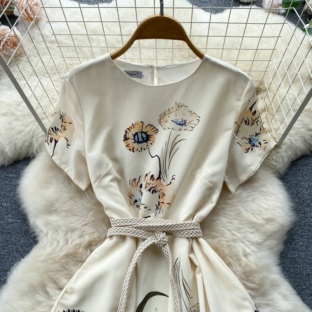 Women Runway French Slim Floral Vintage Elegant Casual Dress