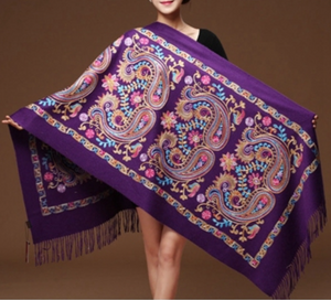 Women Floral Embroidery Shawl Pashmina Cashmere Scarf
