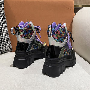 Women High Top Bling Chunky Ankle Motorcycle Boots