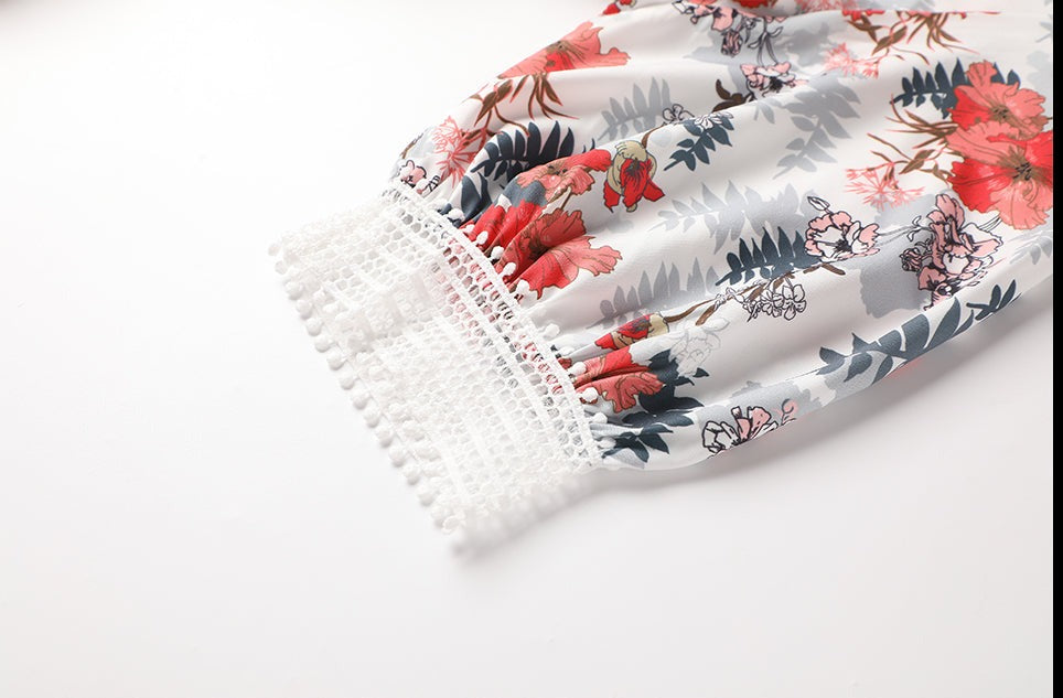 Women Floral Mesh Vintage Jacquard Slim Dress