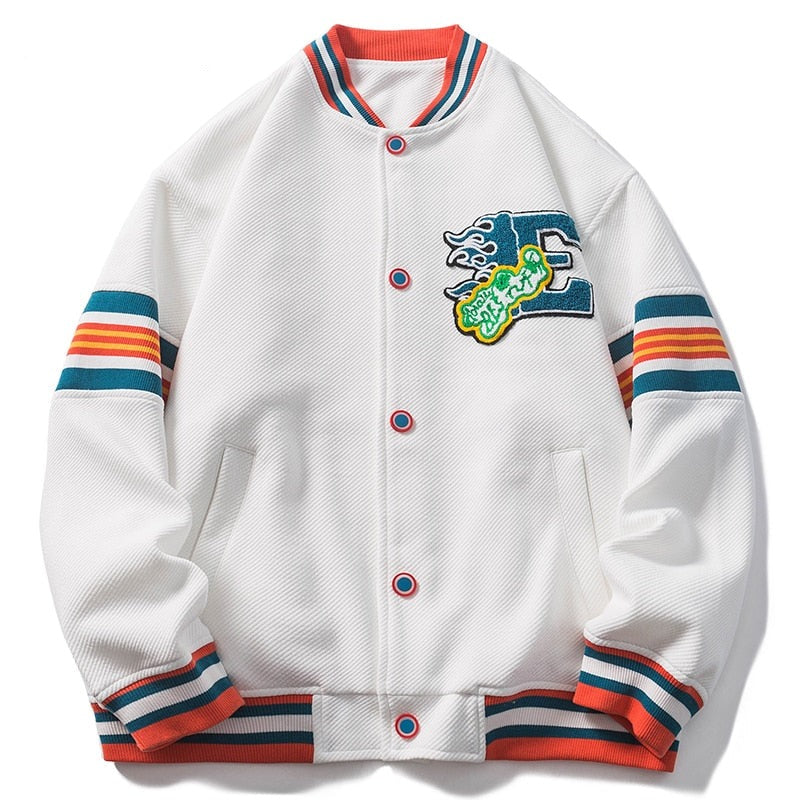 Men Hip Hop Patchwork Striped Knitted Bomber Harajuku Baseball Jacket