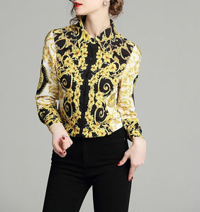 Women Bohemian Retro Turn-down Collar Shirt
