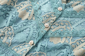 Women Embroidery Lace Hollow Out Elegant Slim Split Midi Dress