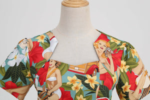 Women Retro Rockabilly Vintage Polka Dots Floral Dresses