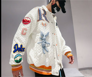 Men Hip Hop Waffle Plaid Jacket Streetwear Embroidery Label Coat