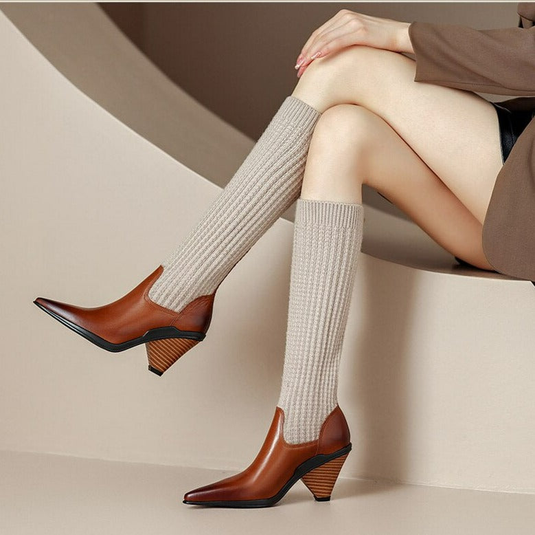 Women Knee-high Pointed Toe Elegant Splicing Boots