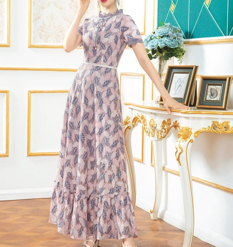 Women Casual Vintage Long Maxi Lace Dress