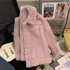 Women Vintage Faux Fur Coat Fluffy Plush Lapel Jacket