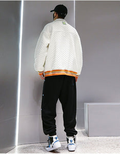 Men Hip Hop Waffle Plaid Jacket Streetwear Embroidery Label Coat