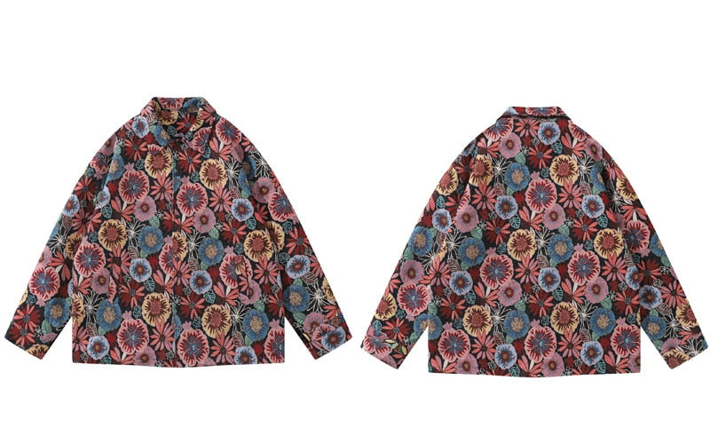 Unisex Hip Hop Vintage Floral Harajuku Loose Shirt Coats