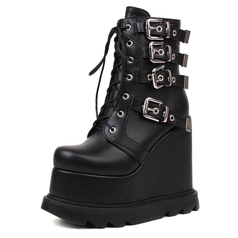 Woman Round Toe Wedges High Heel Platform Punk Casual Shoes