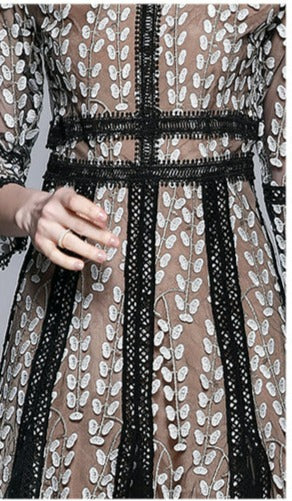 Women Mesh Embroidery Vestidos Midi Dress