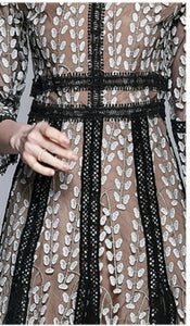 Women Mesh Embroidery Vestidos Midi Dress