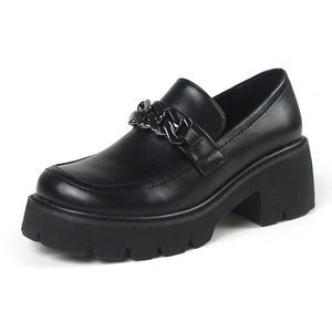 Women Vintage Loafers Chunky Genuine Leather Shoes