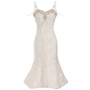 Women Runway Elegant Floral Boat Neck Slip Dress