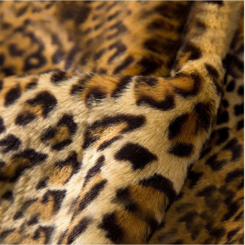 Women Leopard Coat Trench Fluffy Jacket