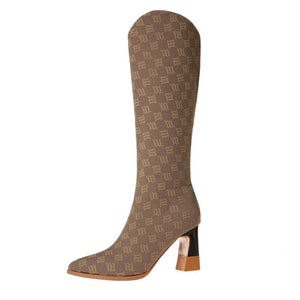 Women Knee-high Boots Pointed Toe Chunky Heels