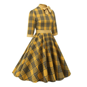 Women Retro Vintage A Line Pinup Rockabilly Bow Dress