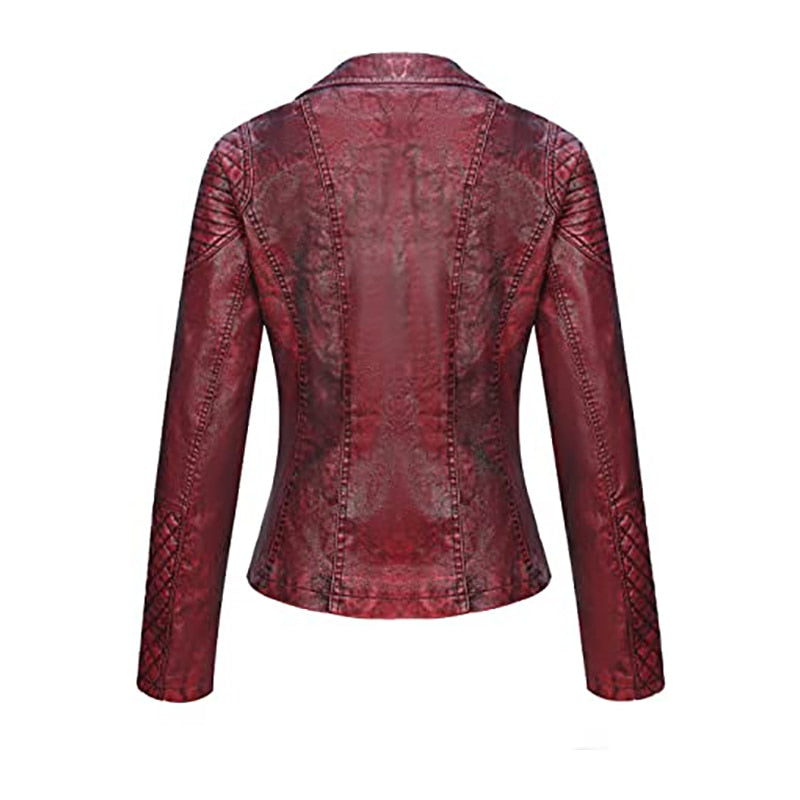 Women Floral Embroidery PU Leather Moto Biker Jacket
