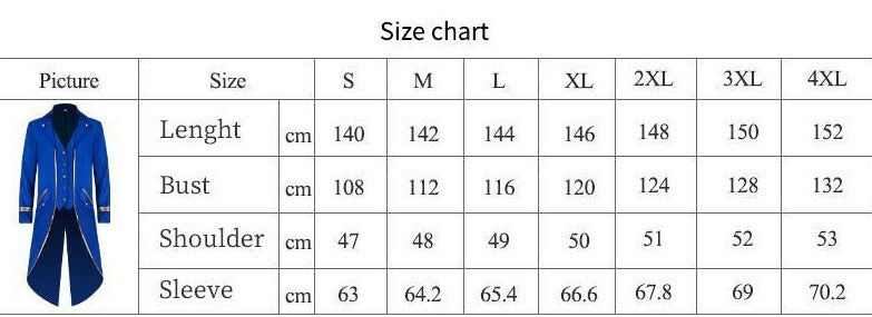 Men Gothic Steampunk Trench Vintage Medieval Victorian Costume
