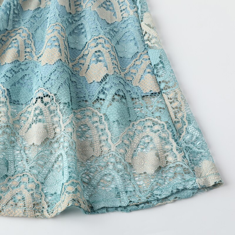 Women Embroidery Lace Hollow Out Elegant Slim Split Midi Dress