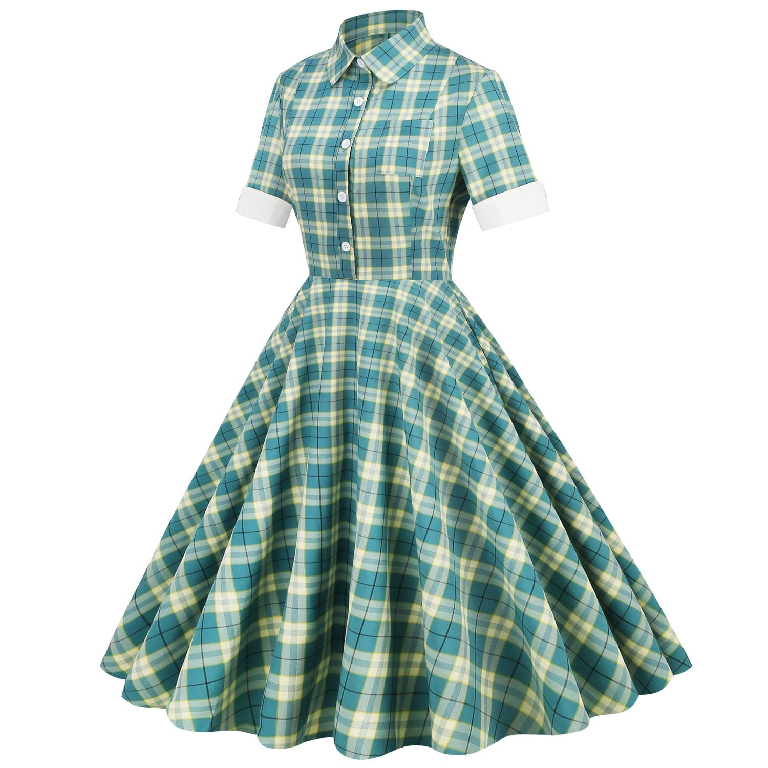 Women Retro Vintage Plaid Dress