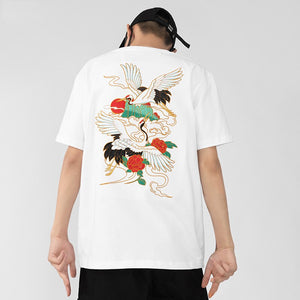 Unisex Harajuku Vintage Crane Embroidery T-Shirt
