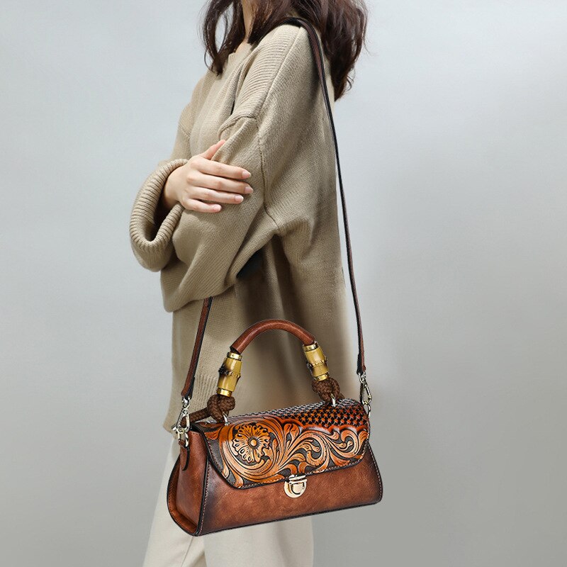 Women Retro Leather Carving Craft Crossbody Bags