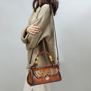 Women Retro Leather Carving Craft Crossbody Bags