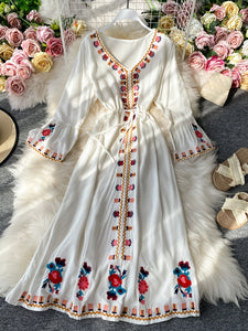 Women Bohemian Ethnic Retro Embroidered Dress