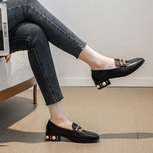 Women Embroidery Pearl Flax Chain High Heel Shoes