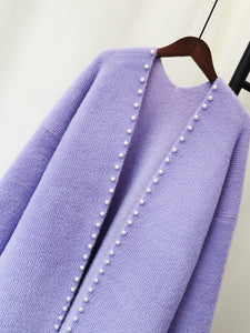Women Beaded Imitation Mink Knitted Cardigan