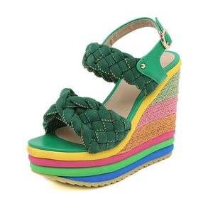 Women Rainbow Wedge High Heels Sandals