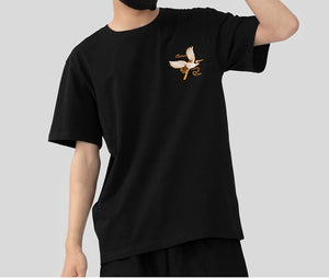 Unisex Harajuku Vintage Crane Embroidery T-Shirt