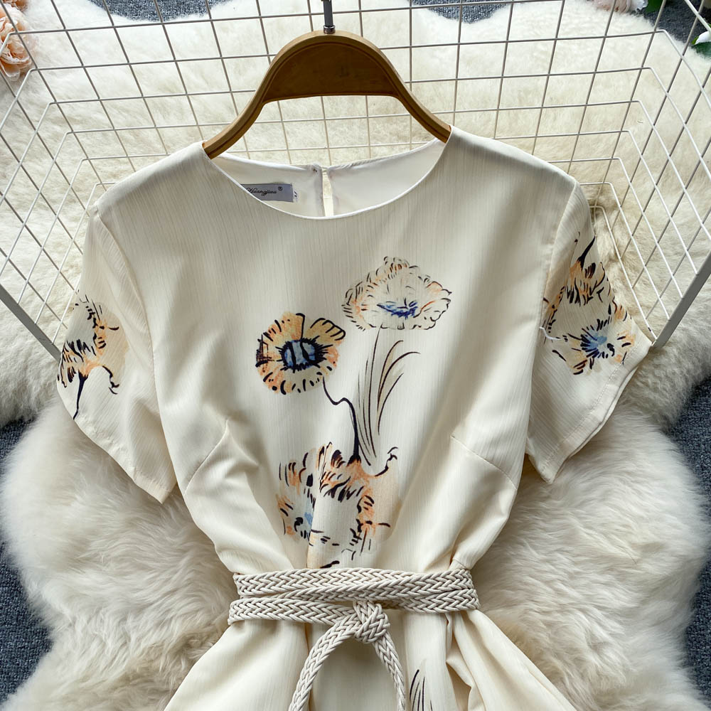 Women Runway French Slim Floral Vintage Elegant Casual Dress