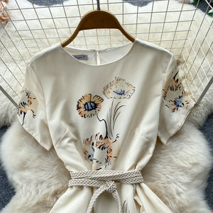 Women Runway French Slim Floral Vintage Elegant Casual Dress